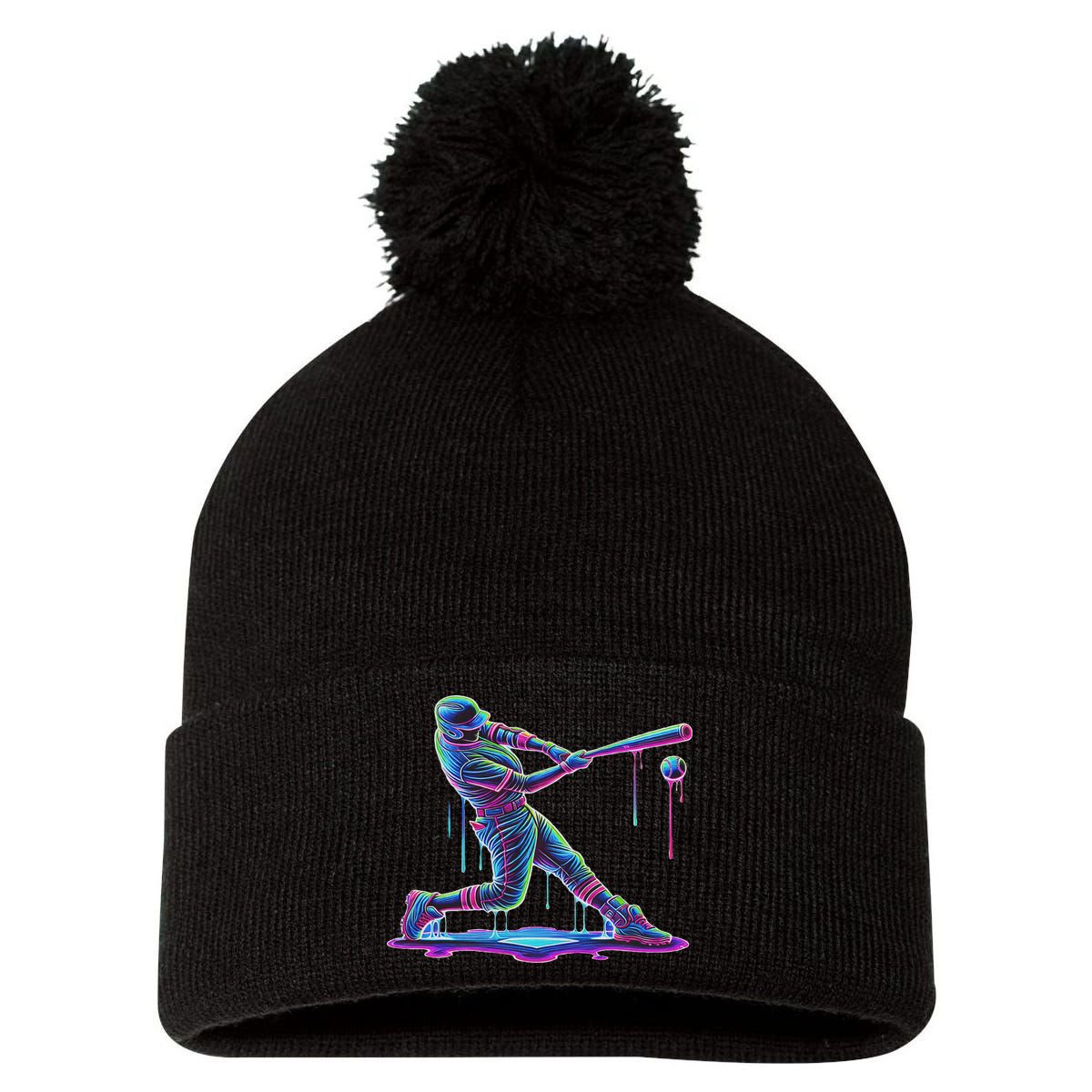 Ice Cream Drip Baseball Bat Baseball Player Pom Pom 12in Knit Beanie