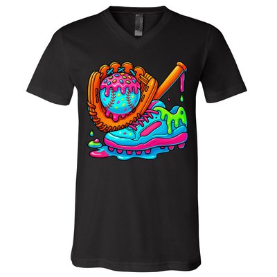 Ice Cream Drip Baseball Stuff Baseball Dripping For V-Neck T-Shirt