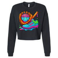 Ice Cream Drip Baseball Stuff Baseball Dripping For Cropped Pullover Crew