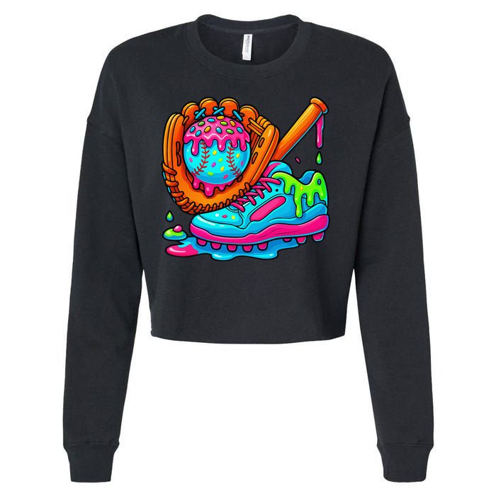 Ice Cream Drip Baseball Stuff Baseball Dripping For Cropped Pullover Crew