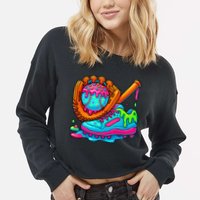 Ice Cream Drip Baseball Stuff Baseball Dripping For Cropped Pullover Crew