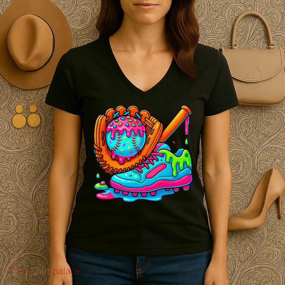 Ice Cream Drip Baseball Stuff Baseball Dripping For Women's V-Neck T-Shirt