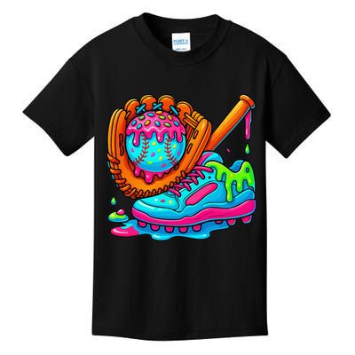 Ice Cream Drip Baseball Stuff Baseball Dripping For Kids T-Shirt
