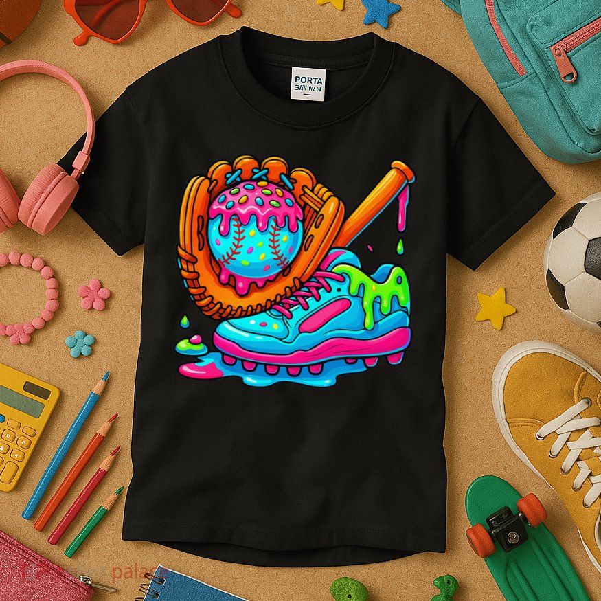 Ice Cream Drip Baseball Stuff Baseball Dripping For Kids T-Shirt