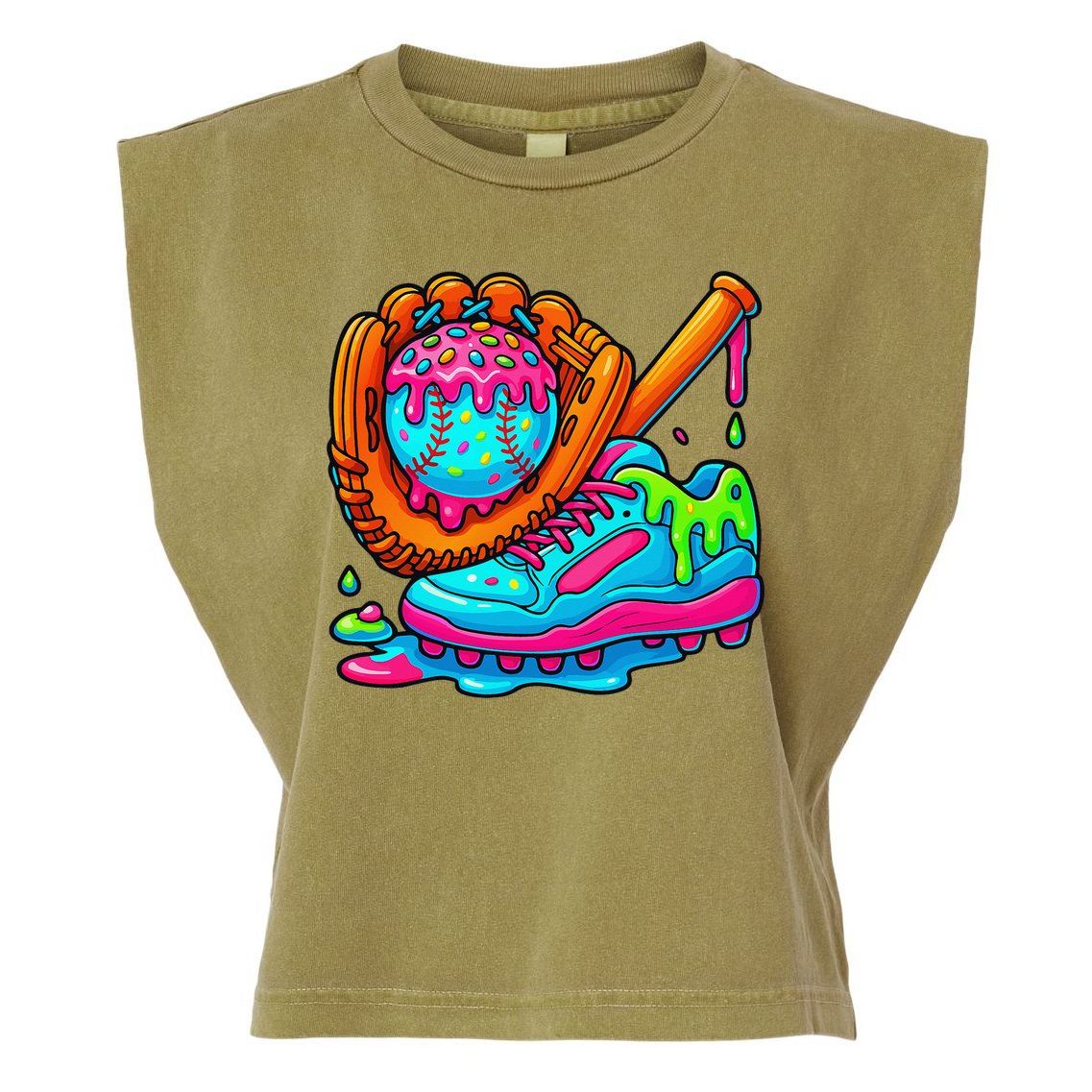 Ice Cream Drip Baseball Stuff Baseball Dripping For Garment-Dyed Women's Muscle Tee