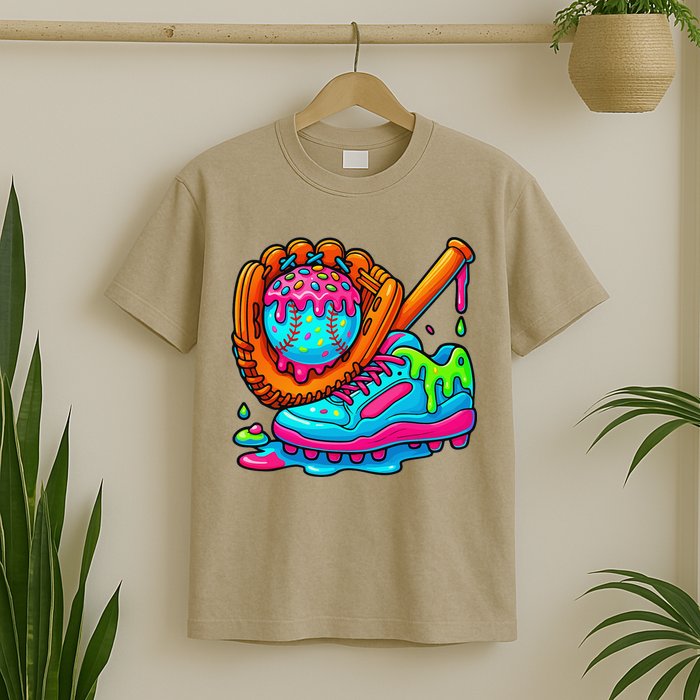 Ice Cream Drip Baseball Stuff Baseball Dripping For T-Shirt