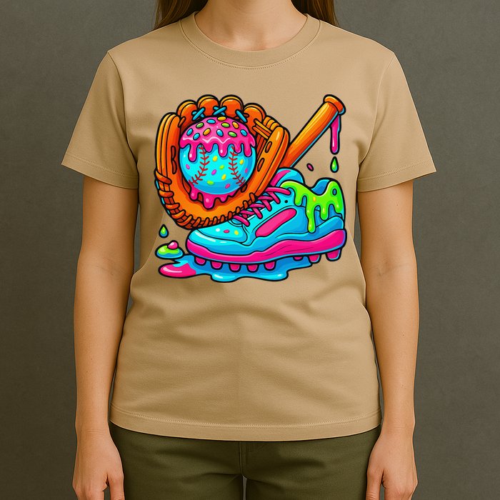 Ice Cream Drip Baseball Stuff Baseball Dripping For T-Shirt