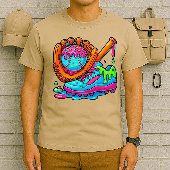Ice Cream Drip Baseball Stuff Baseball Dripping For T-Shirt