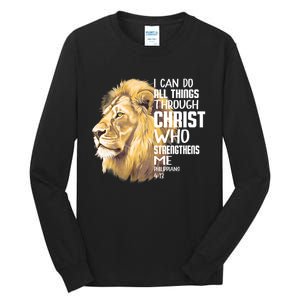 I Can Do All Things Through Christ Christian Lion Faith Tall Long Sleeve T-Shirt