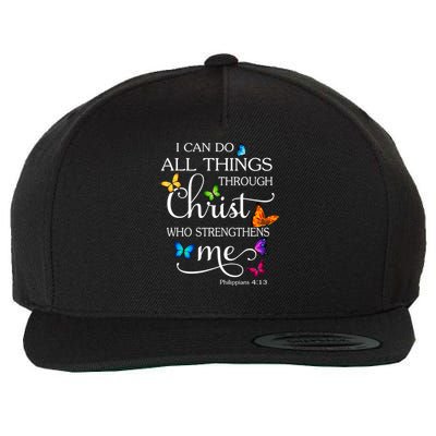 I Can Do All Things Through Christ Butterfly Art Religious Wool Snapback Cap