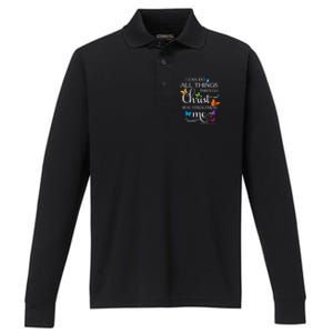 I Can Do All Things Through Christ Butterfly Art Religious Great Gift Performance Long Sleeve Polo