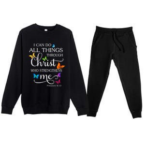 I Can Do All Things Through Christ Butterfly Art Religious Great Gift Premium Crewneck Sweatsuit Set