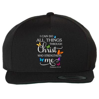 I Can Do All Things Through Christ Butterfly Art Religious Great Gift Wool Snapback Cap