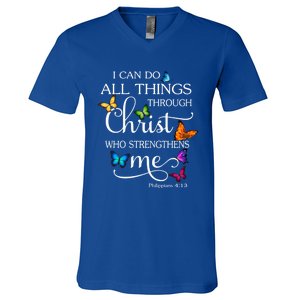 I Can Do All Things Through Christ Butterfly Art Religious Great Gift V-Neck T-Shirt