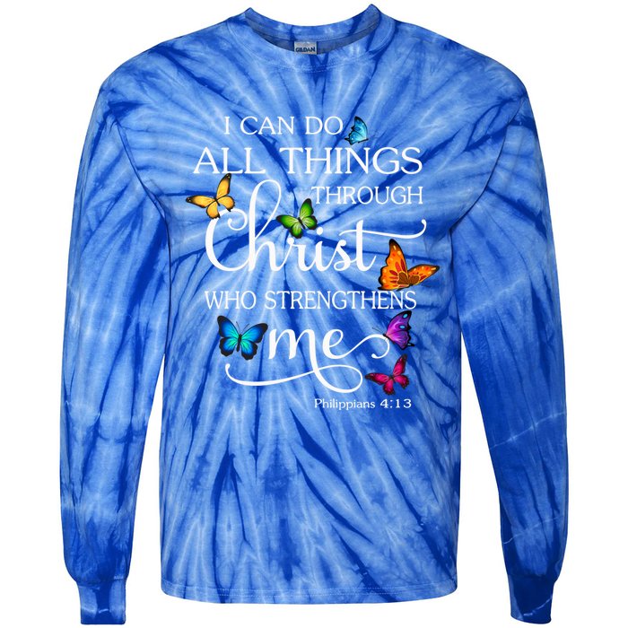 I Can Do All Things Through Christ Butterfly Art Religious Great Gift Tie-Dye Long Sleeve Shirt