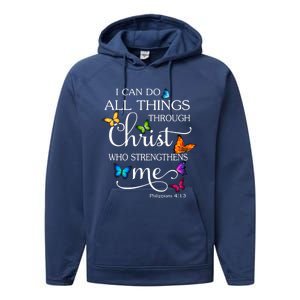 I Can Do All Things Through Christ Butterfly Art Religious Great Gift Performance Fleece Hoodie