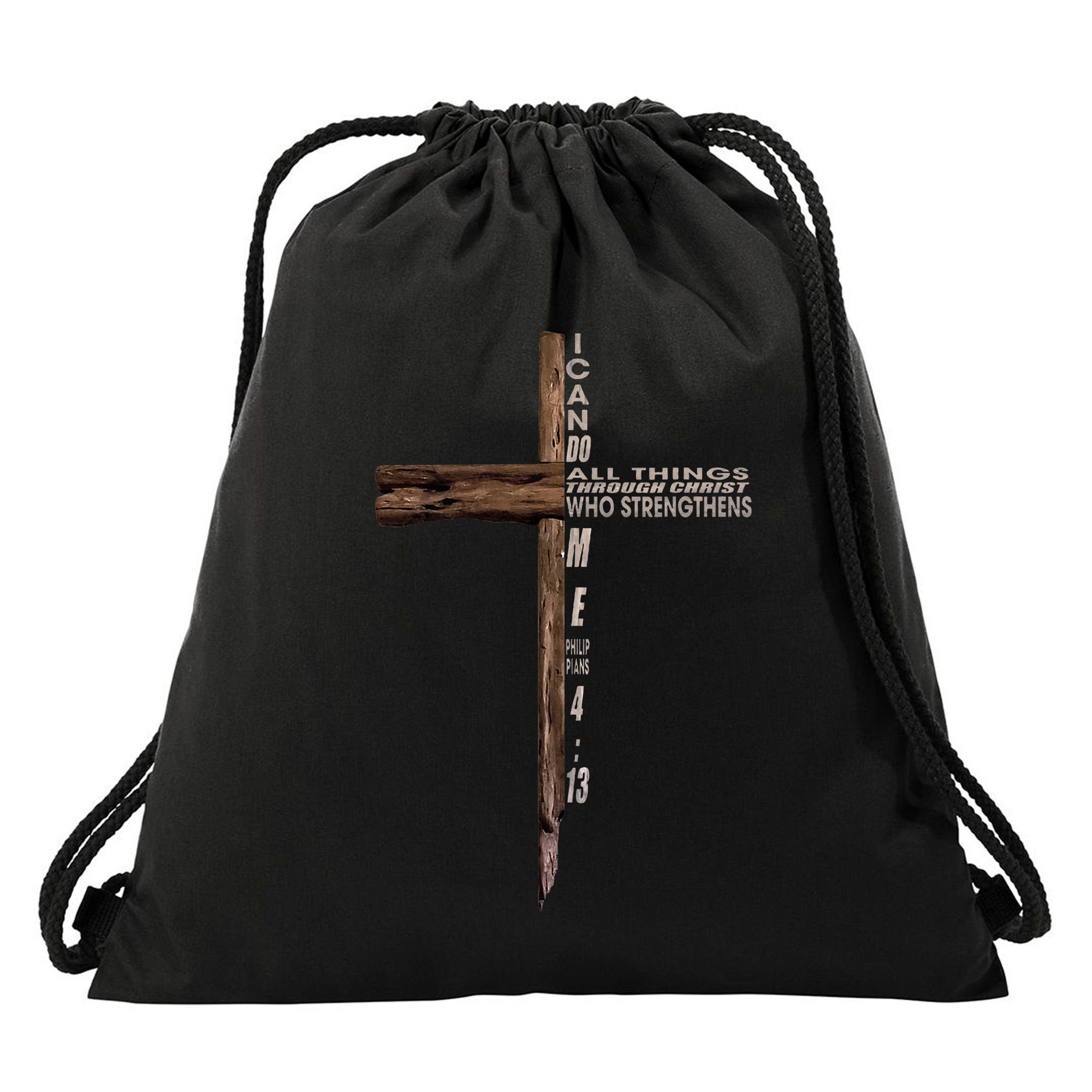 I Can Do All Things Through Christ Who Strengthens Me Cross Drawstring Bag
