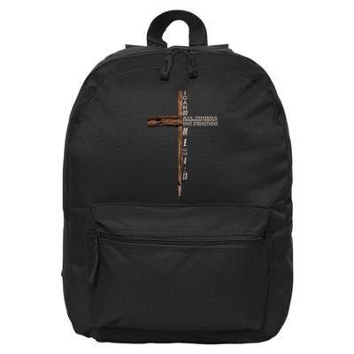I Can Do All Things Through Christ Who Strengthens Me Cross 16 in Basic Backpack