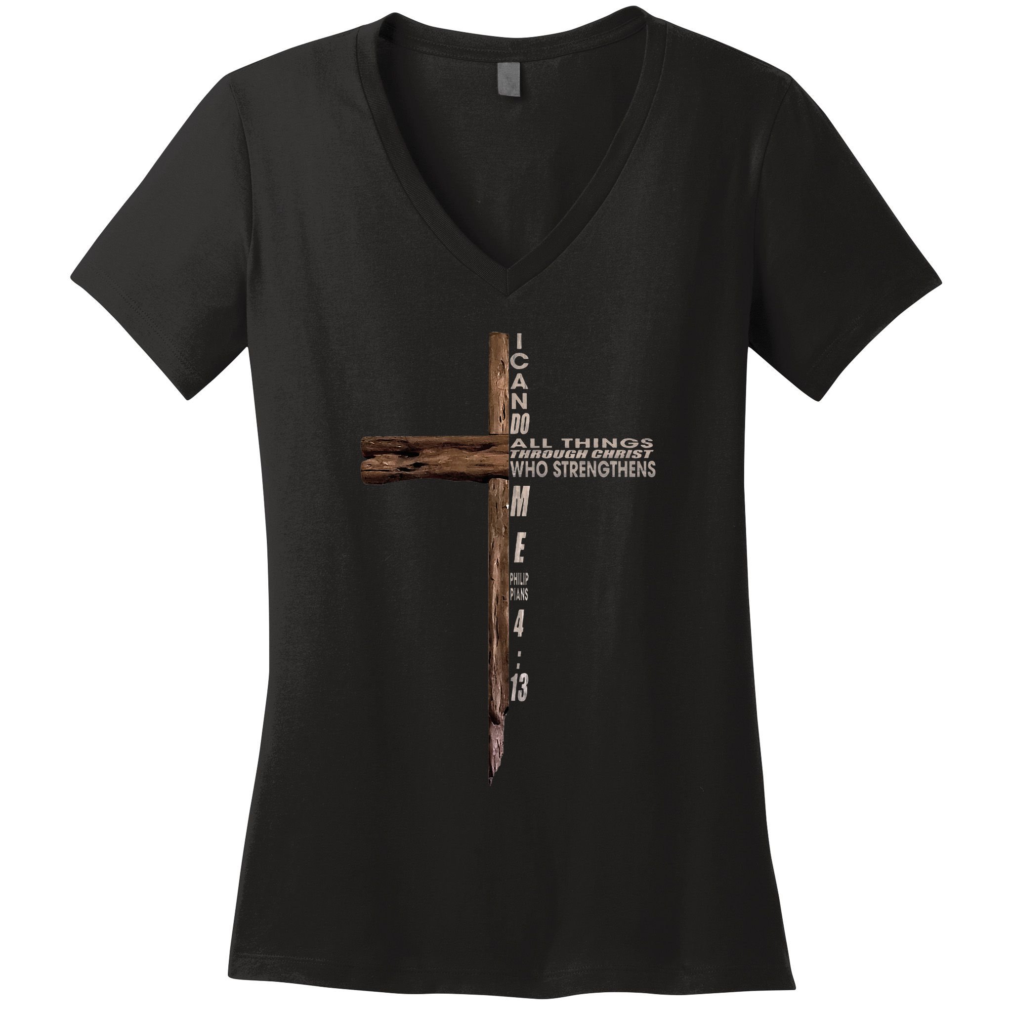 I Can Do All Things Through Christ Who Strengthens Me Cross Women's V-Neck T-Shirt