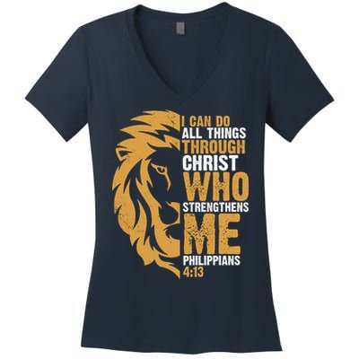 I Can Do All Things Through Christ Who Strengthens Me Philippians 4:13 Women's V-Neck T-Shirt