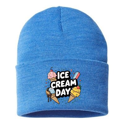 Ice Cream Day 2024 Ice Cream Ice Cream Funny Gift Sustainable Knit Beanie