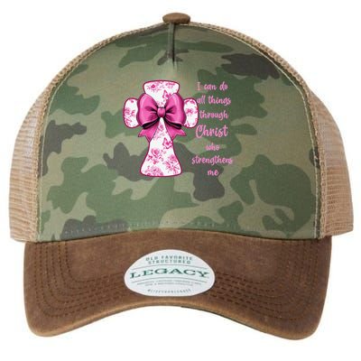 I Can Do All Things Through Christ Toile Cross And Bow Legacy Tie Dye Trucker Hat
