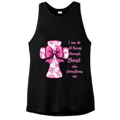 I Can Do All Things Through Christ Toile Cross And Bow Ladies PosiCharge Tri-Blend Wicking Tank