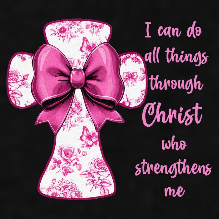 I Can Do All Things Through Christ Toile Cross And Bow Ladies PosiCharge Tri-Blend Wicking Tank