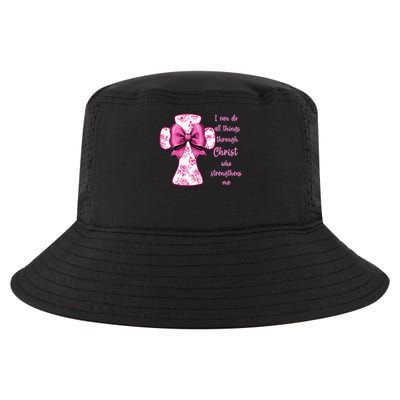 I Can Do All Things Through Christ Toile Cross And Bow Cool Comfort Performance Bucket Hat