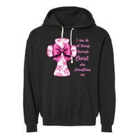 I Can Do All Things Through Christ Toile Cross And Bow Garment-Dyed Fleece Hoodie