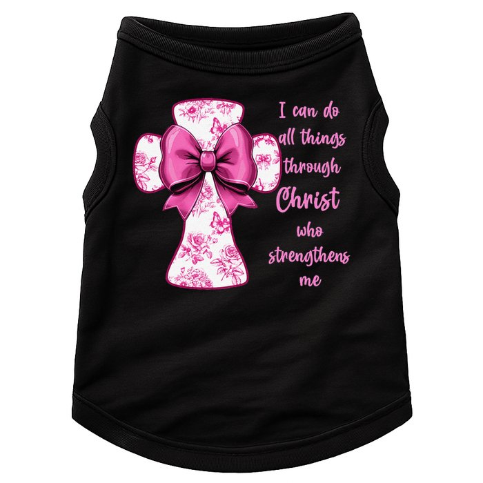 I Can Do All Things Through Christ Toile Cross And Bow Doggie Tank