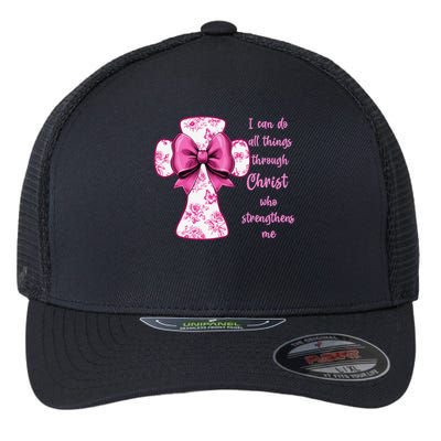I Can Do All Things Through Christ Toile Cross And Bow Flexfit Unipanel Trucker Cap