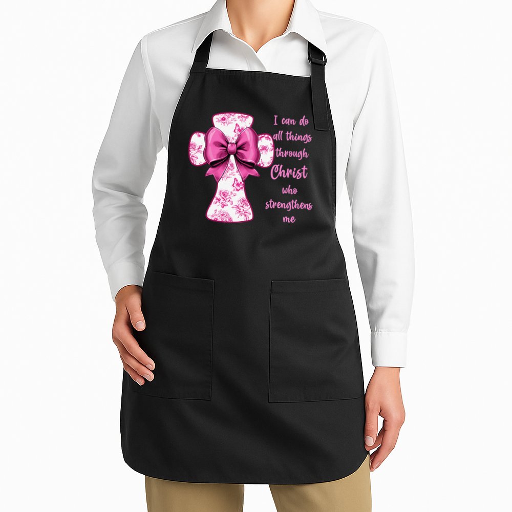 I Can Do All Things Through Christ Toile Cross And Bow Apron