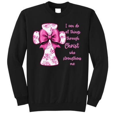 I Can Do All Things Through Christ Toile Cross And Bow Sweatshirt