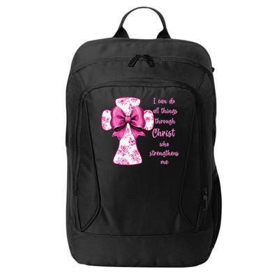 I Can Do All Things Through Christ Toile Cross And Bow City Backpack