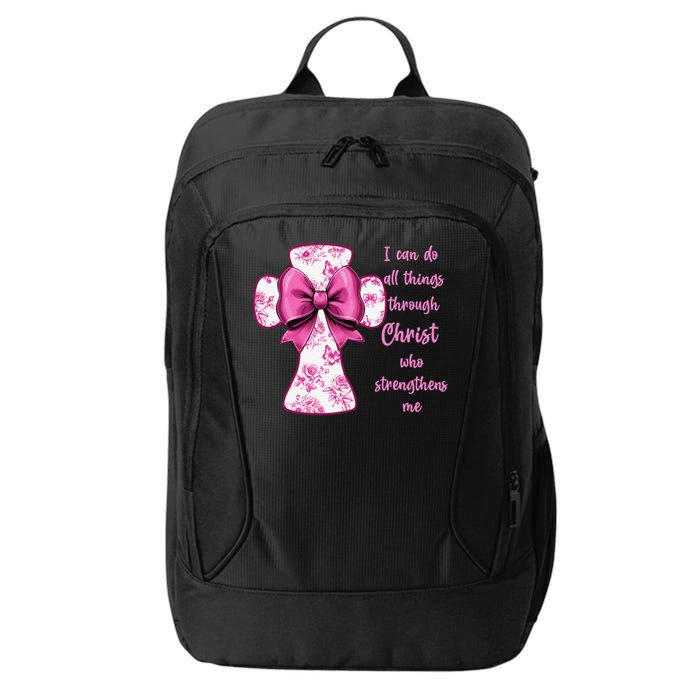 I Can Do All Things Through Christ Toile Cross And Bow City Backpack