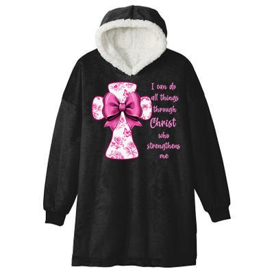 I Can Do All Things Through Christ Toile Cross And Bow Hooded Wearable Blanket