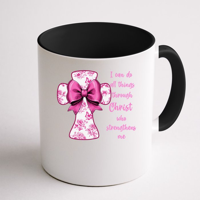 I Can Do All Things Through Christ Toile Cross And Bow Mug