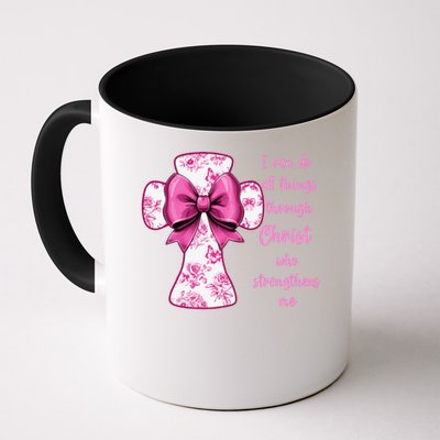 I Can Do All Things Through Christ Toile Cross And Bow Mug