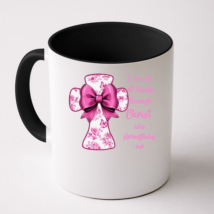 I Can Do All Things Through Christ Toile Cross And Bow Mug