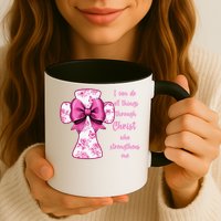 I Can Do All Things Through Christ Toile Cross And Bow Mug