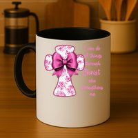 I Can Do All Things Through Christ Toile Cross And Bow Mug