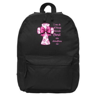 I Can Do All Things Through Christ Toile Cross And Bow 16 in Basic Backpack