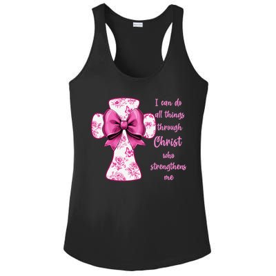I Can Do All Things Through Christ Toile Cross And Bow Ladies PosiCharge Competitor Racerback Tank