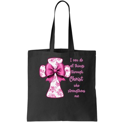 I Can Do All Things Through Christ Toile Cross And Bow Bag