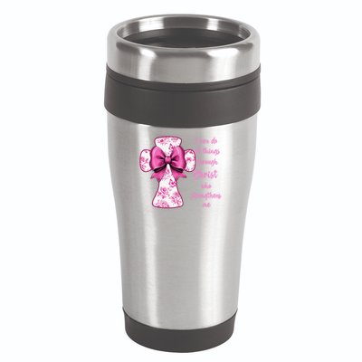 I Can Do All Things Through Christ Toile Cross And Bow 16oz Travel Tumbler