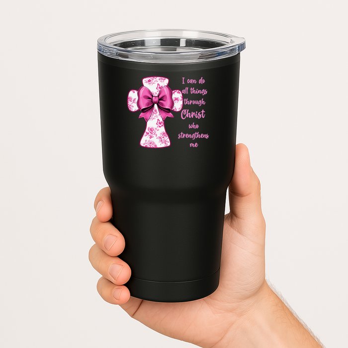 I Can Do All Things Through Christ Toile Cross And Bow Tumbler