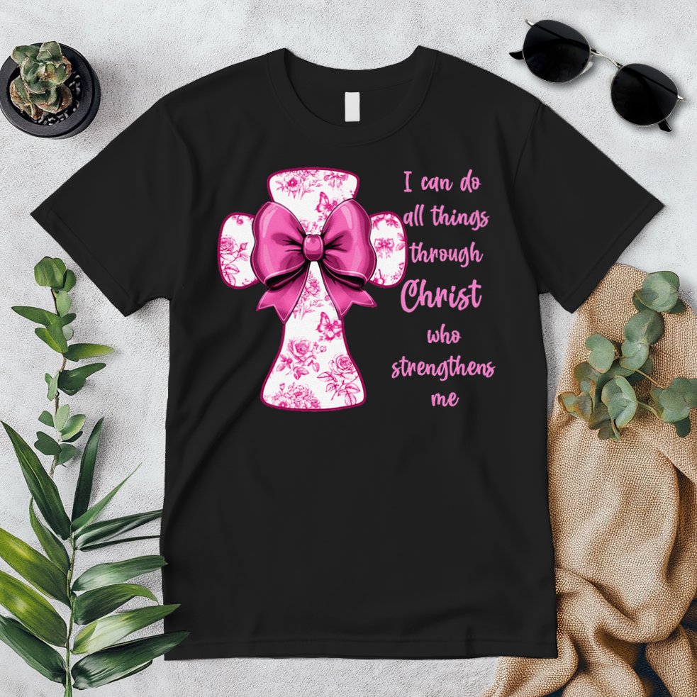 I Can Do All Things Through Christ Toile Cross And Bow Premium T-Shirt