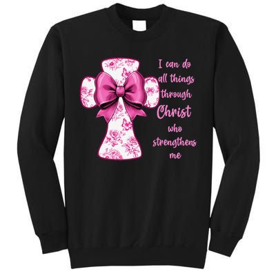 I Can Do All Things Through Christ Toile Cross And Bow Tall Sweatshirt