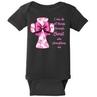 I Can Do All Things Through Christ Toile Cross And Bow Baby Bodysuit